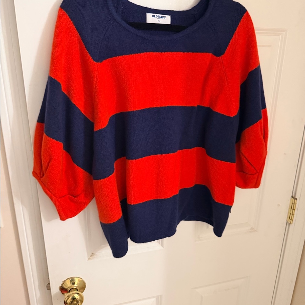 Old Navy Red and Navy Wide-Stripe Scoop Neck Sweater